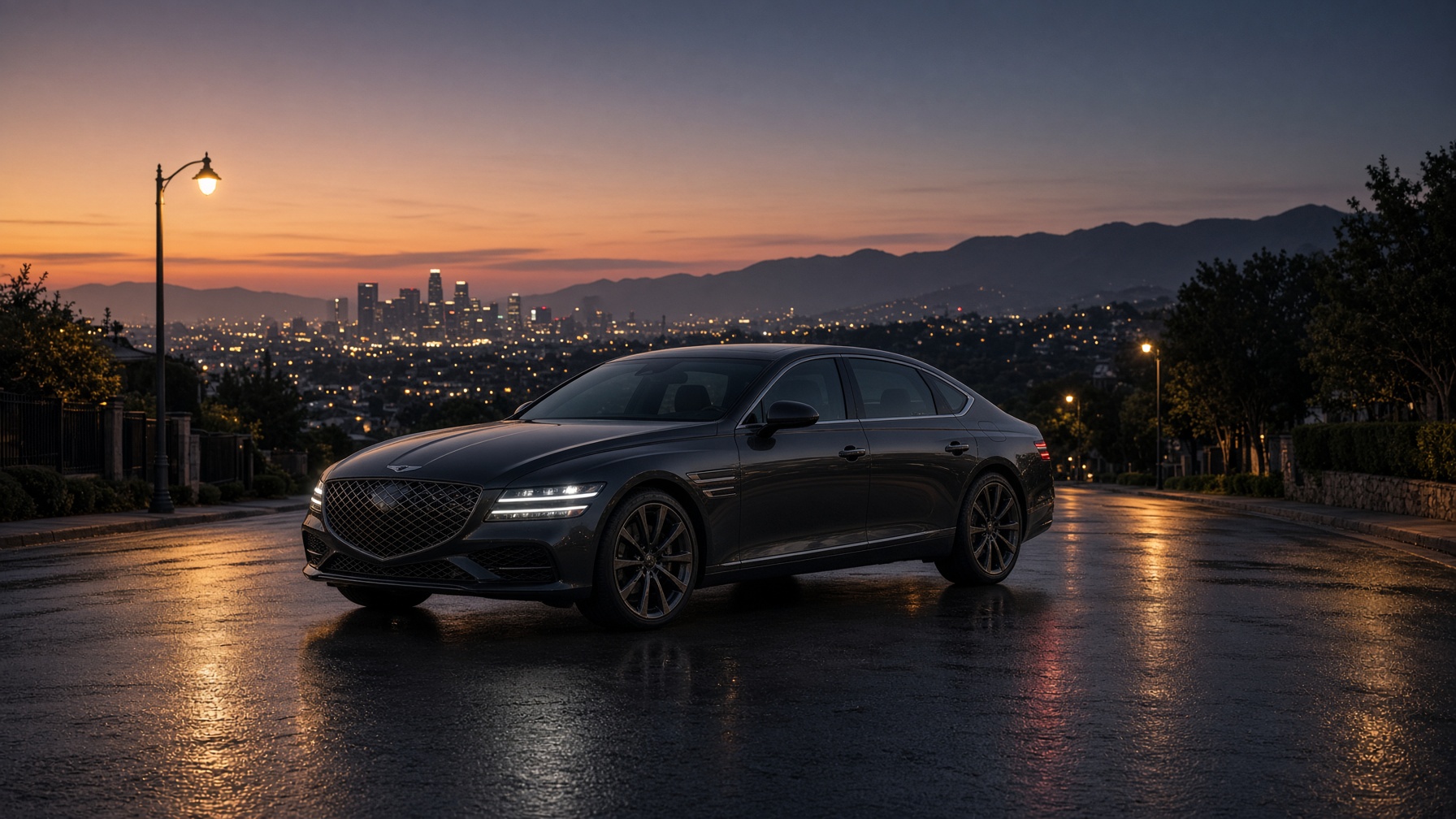 Luxury sedan on a quiet street